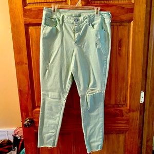 Light mint green skinny mid-rise jeans